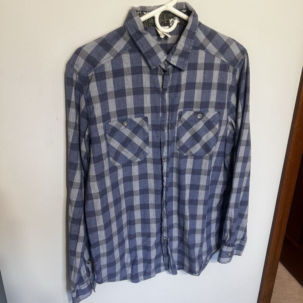 Vintage Mambo Australia Flannel Shirt Men Medium Blue Plaid LongSleeve Button Up